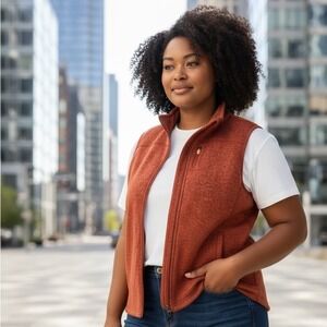 ✨Orvis Fleece Vest Orange Zip Down Pockets Outdoor Hiking Travel Unisex XL #